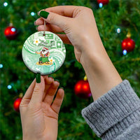 Hawaii Mele Kalikimaka Ceramic Ornament Hula Santa Retro Style Green - Polynesian Pride