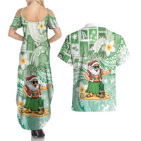 Hawaii Mele Kalikimaka Couples Matching Summer Maxi Dress and Hawaiian Shirt Hula Santa Retro Style Green LT05 - Polynesian Pride