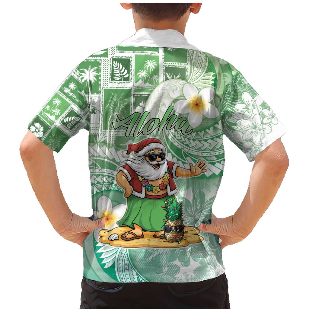 Hawaii Mele Kalikimaka Family Matching Mermaid Dress and Hawaiian Shirt Hula Santa Retro Style Green LT05 - Polynesian Pride