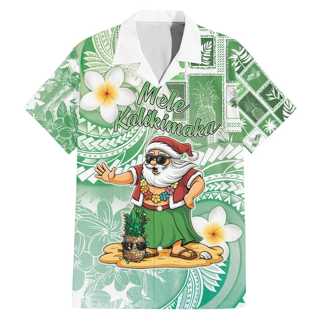Hawaii Mele Kalikimaka Family Matching Mermaid Dress and Hawaiian Shirt Hula Santa Retro Style Green LT05 Dad's Shirt - Short Sleeve Green - Polynesian Pride