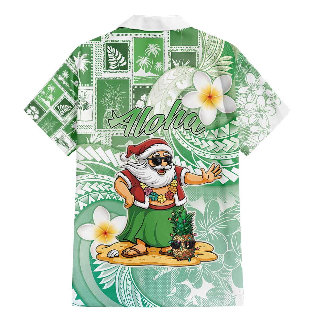 Hawaii Mele Kalikimaka Family Matching Mermaid Dress and Hawaiian Shirt Hula Santa Retro Style Green LT05 - Polynesian Pride