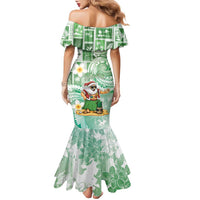 Hawaii Mele Kalikimaka Family Matching Mermaid Dress and Hawaiian Shirt Hula Santa Retro Style Green LT05 - Polynesian Pride
