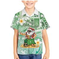 Hawaii Mele Kalikimaka Family Matching Mermaid Dress and Hawaiian Shirt Hula Santa Retro Style Green LT05 Son's Shirt Green - Polynesian Pride