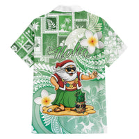 Hawaii Mele Kalikimaka Family Matching Off The Shoulder Long Sleeve Dress and Hawaiian Shirt Hula Santa Retro Style Green LT05 - Polynesian Pride
