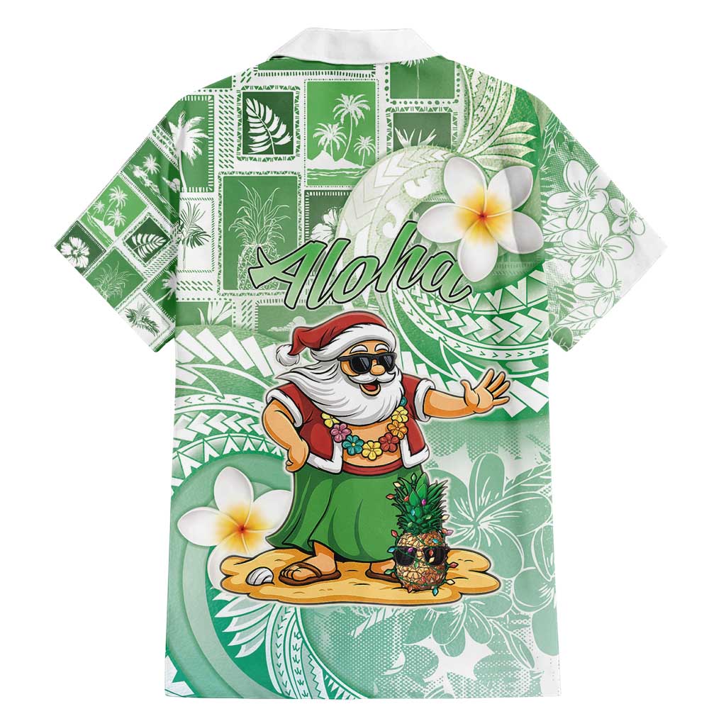 Hawaii Mele Kalikimaka Family Matching Puletasi and Hawaiian Shirt Hula Santa Retro Style Green LT05 - Polynesian Pride