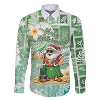 Hawaii Mele Kalikimaka Family Matching Puletasi and Hawaiian Shirt Hula Santa Retro Style Green LT05 Dad's Shirt - Long Sleeve Green - Polynesian Pride