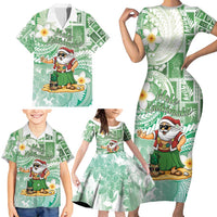 Hawaii Mele Kalikimaka Family Matching Short Sleeve Bodycon Dress and Hawaiian Shirt Hula Santa Retro Style Green LT05 - Polynesian Pride
