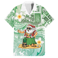Hawaii Mele Kalikimaka Family Matching Short Sleeve Bodycon Dress and Hawaiian Shirt Hula Santa Retro Style Green LT05 Dad's Shirt - Short Sleeve Green - Polynesian Pride