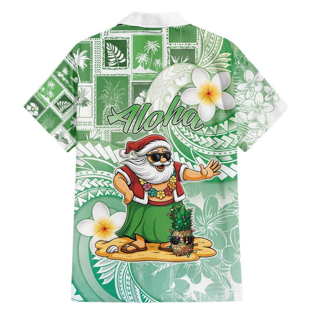 Hawaii Mele Kalikimaka Family Matching Short Sleeve Bodycon Dress and Hawaiian Shirt Hula Santa Retro Style Green LT05 - Polynesian Pride