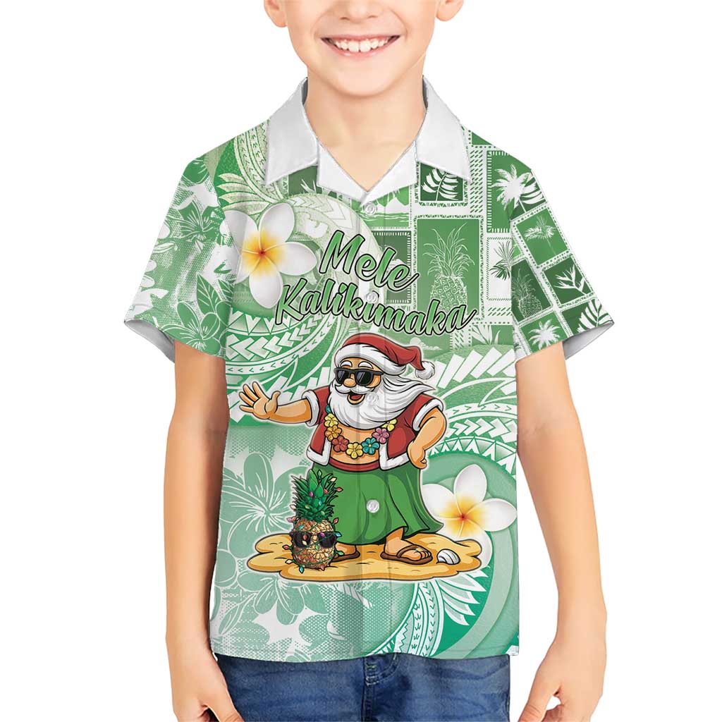 Hawaii Mele Kalikimaka Family Matching Short Sleeve Bodycon Dress and Hawaiian Shirt Hula Santa Retro Style Green LT05 Son's Shirt Green - Polynesian Pride