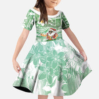 Hawaii Mele Kalikimaka Family Matching Summer Maxi Dress and Hawaiian Shirt Hula Santa Retro Style Green LT05 Daughter's Dress Green - Polynesian Pride
