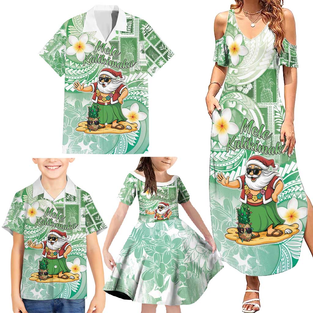 Hawaii Mele Kalikimaka Family Matching Summer Maxi Dress and Hawaiian Shirt Hula Santa Retro Style Green LT05 - Polynesian Pride