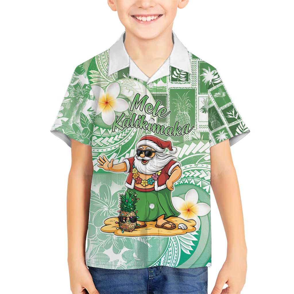 Hawaii Mele Kalikimaka Family Matching Summer Maxi Dress and Hawaiian Shirt Hula Santa Retro Style Green LT05 Son's Shirt Green - Polynesian Pride