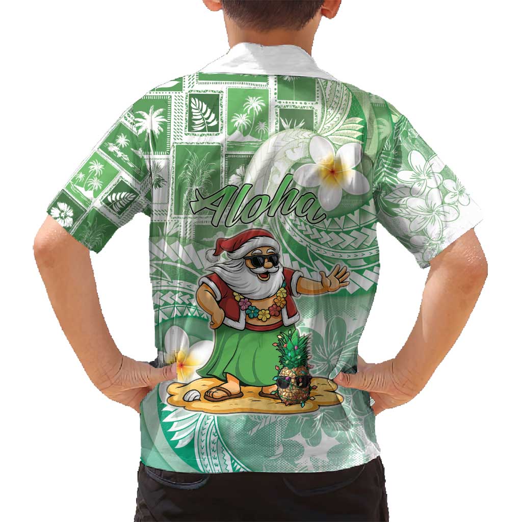 Hawaii Mele Kalikimaka Family Matching Tank Maxi Dress and Hawaiian Shirt Hula Santa Retro Style Green LT05 - Polynesian Pride