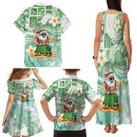 Hawaii Mele Kalikimaka Family Matching Tank Maxi Dress and Hawaiian Shirt Hula Santa Retro Style Green LT05 - Polynesian Pride