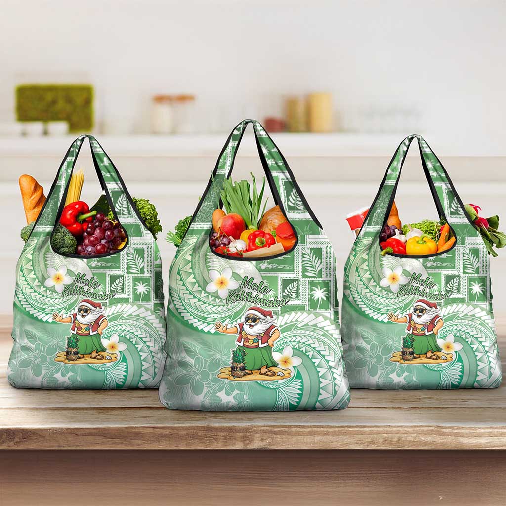 Hawaii Mele Kalikimaka Grocery Bag Hula Santa Retro Style Green - Polynesian Pride