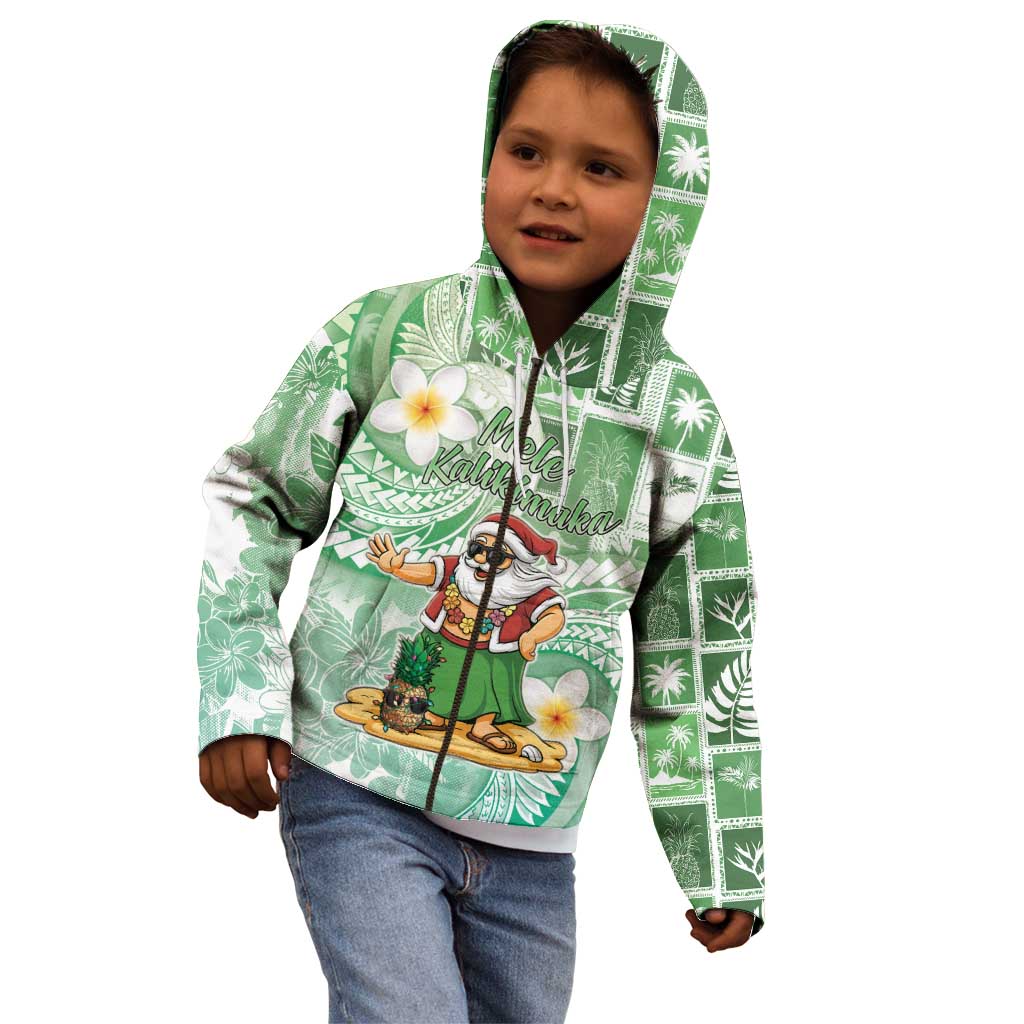 Hawaii Mele Kalikimaka Kid Hoodie Hula Santa Retro Style Green - Polynesian Pride