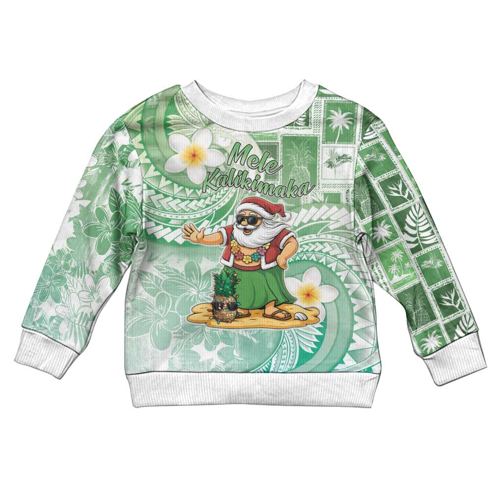 Hawaii Mele Kalikimaka Kid Ugly Christmas Sweater Hula Santa Retro Style Green LT05 Kid Green - Polynesian Pride
