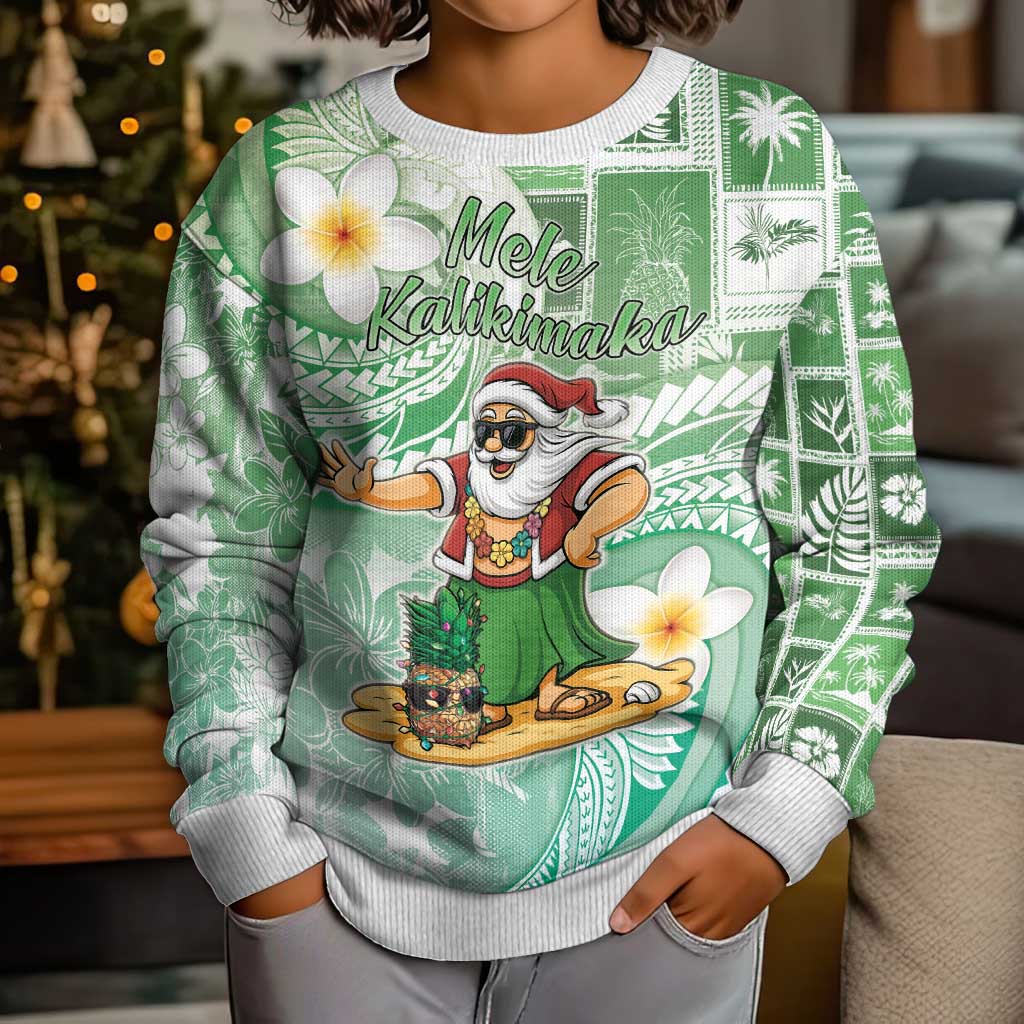 Hawaii Mele Kalikimaka Kid Ugly Christmas Sweater Hula Santa Retro Style Green LT05 - Polynesian Pride
