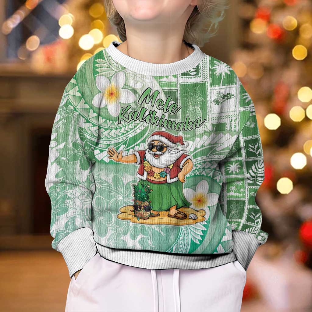 Hawaii Mele Kalikimaka Kid Ugly Christmas Sweater Hula Santa Retro Style Green LT05 - Polynesian Pride