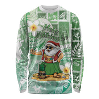 Hawaii Mele Kalikimaka Long Sleeve Shirt Hula Santa Retro Style Green LT05 Unisex Green - Polynesian Pride