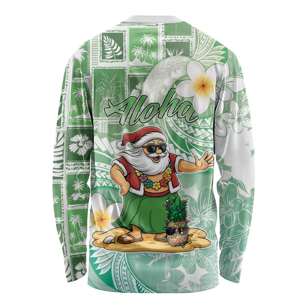 Hawaii Mele Kalikimaka Long Sleeve Shirt Hula Santa Retro Style Green LT05 - Polynesian Pride