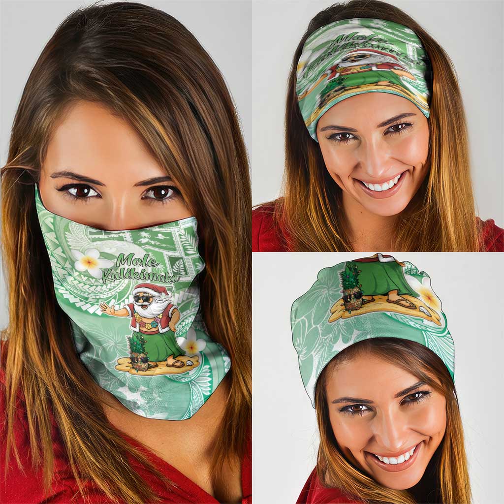 Hawaii Mele Kalikimaka Neck Gaiter Hula Santa Retro Style Green - Polynesian Pride