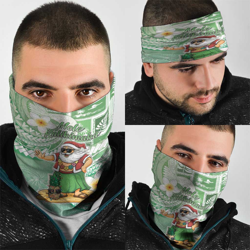 Hawaii Mele Kalikimaka Neck Gaiter Hula Santa Retro Style Green - Polynesian Pride