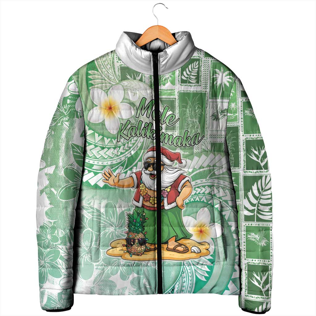 Hawaii Mele Kalikimaka Padded Jacket Hula Santa Retro Style Green - Polynesian Pride