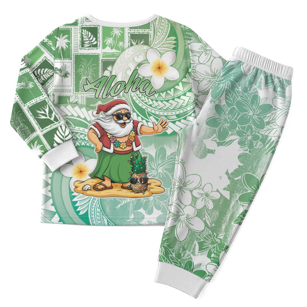 Hawaii Mele Kalikimaka Christmas Pajama Set Hula Santa Retro Style Green LT05 - Polynesian Pride