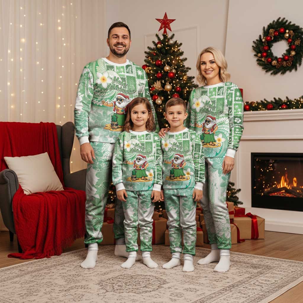 Hawaii Mele Kalikimaka Christmas Pajama Set Hula Santa Retro Style Green LT05 - Polynesian Pride