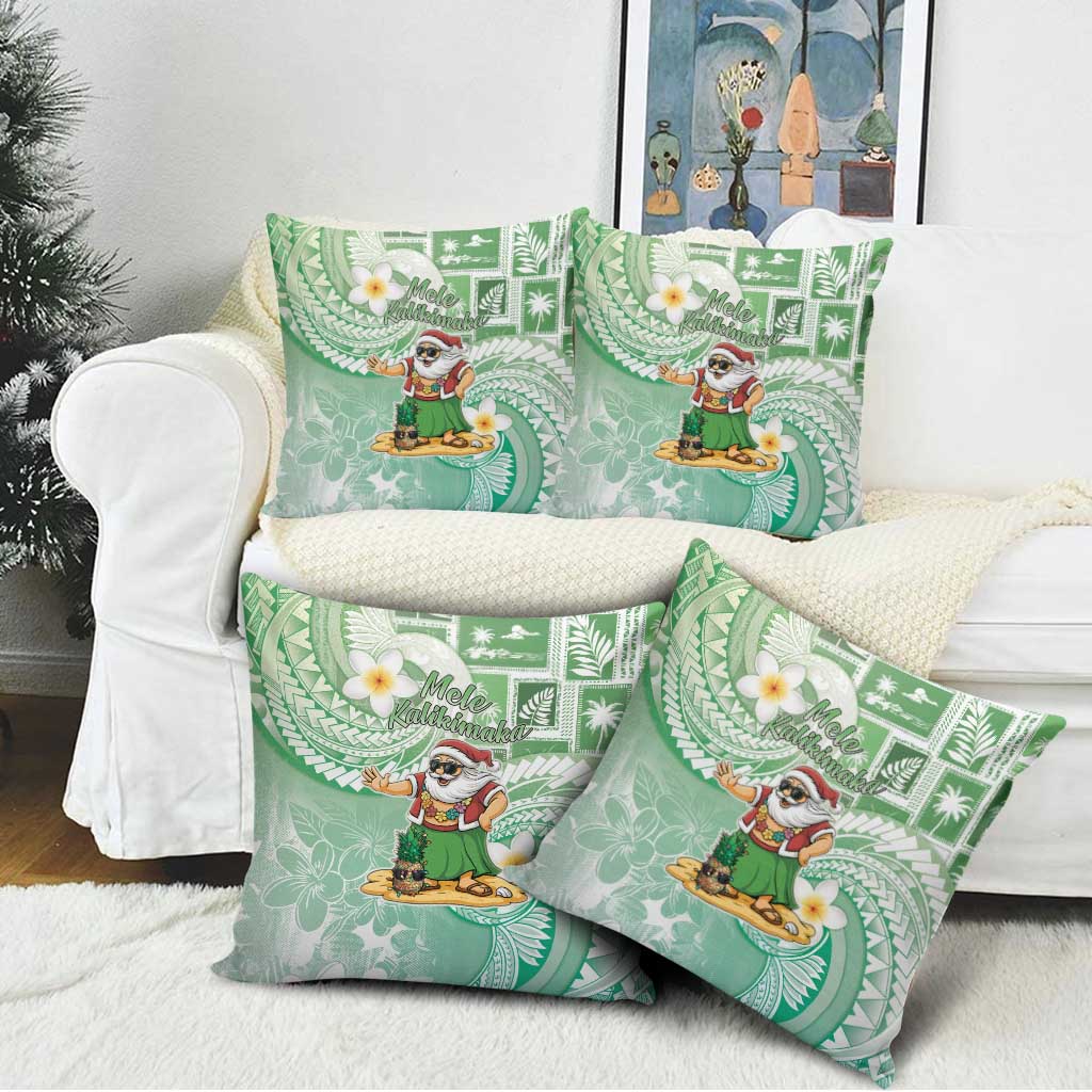 Hawaii Mele Kalikimaka Pillow Cover Hula Santa Retro Style Green - Polynesian Pride