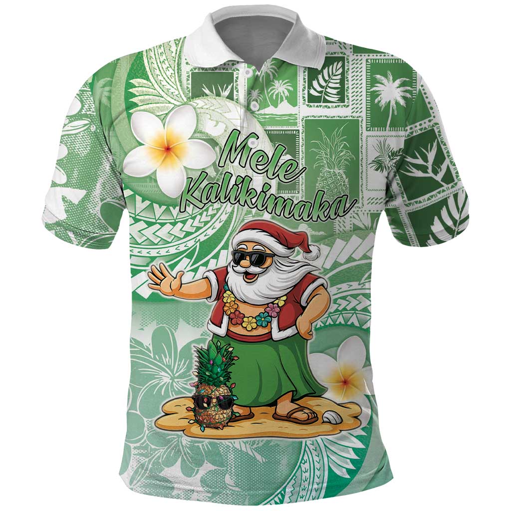 Hawaii Mele Kalikimaka Polo Shirt Hula Santa Retro Style Green - Polynesian Pride