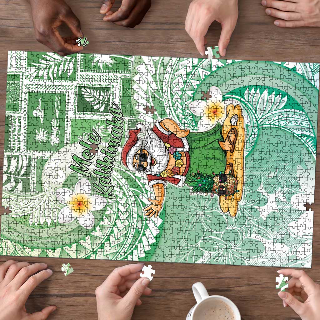 Hawaii Mele Kalikimaka Puzzle Hula Santa Retro Style Green - Polynesian Pride