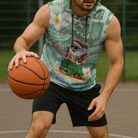 Hawaii Mele Kalikimaka Sleeveless Hoodie Hula Santa Retro Style Green - Polynesian Pride