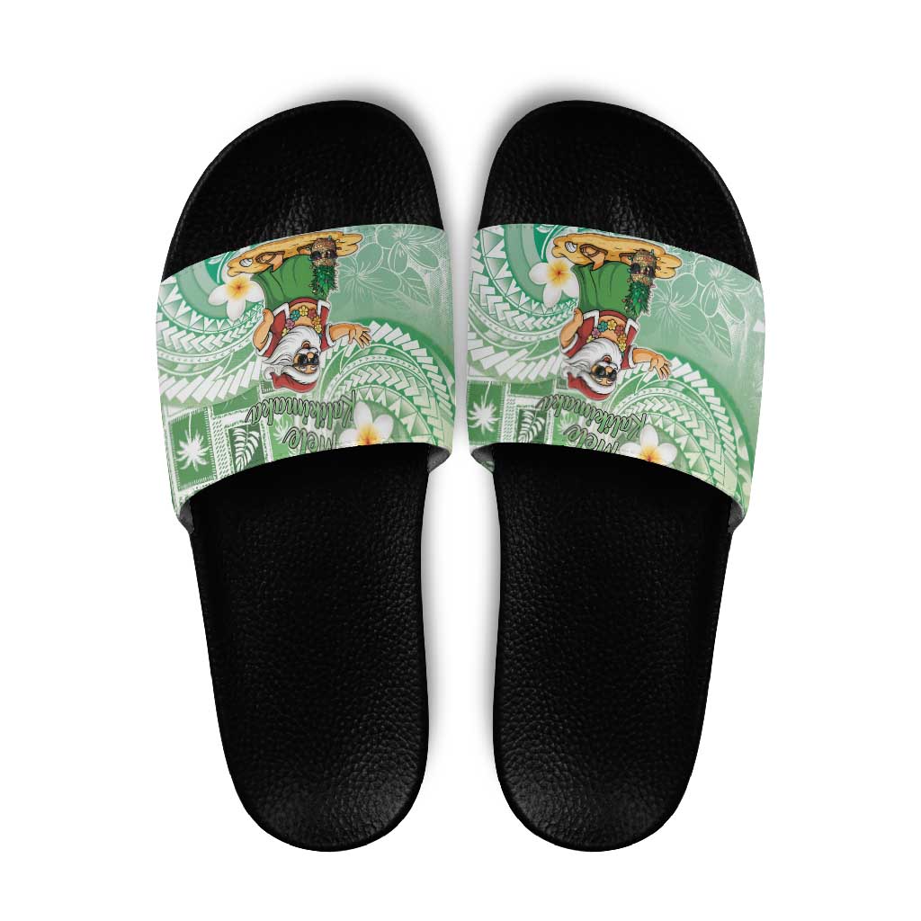 Hawaii Mele Kalikimaka Slide Sandals Hula Santa Retro Style Green - Polynesian Pride