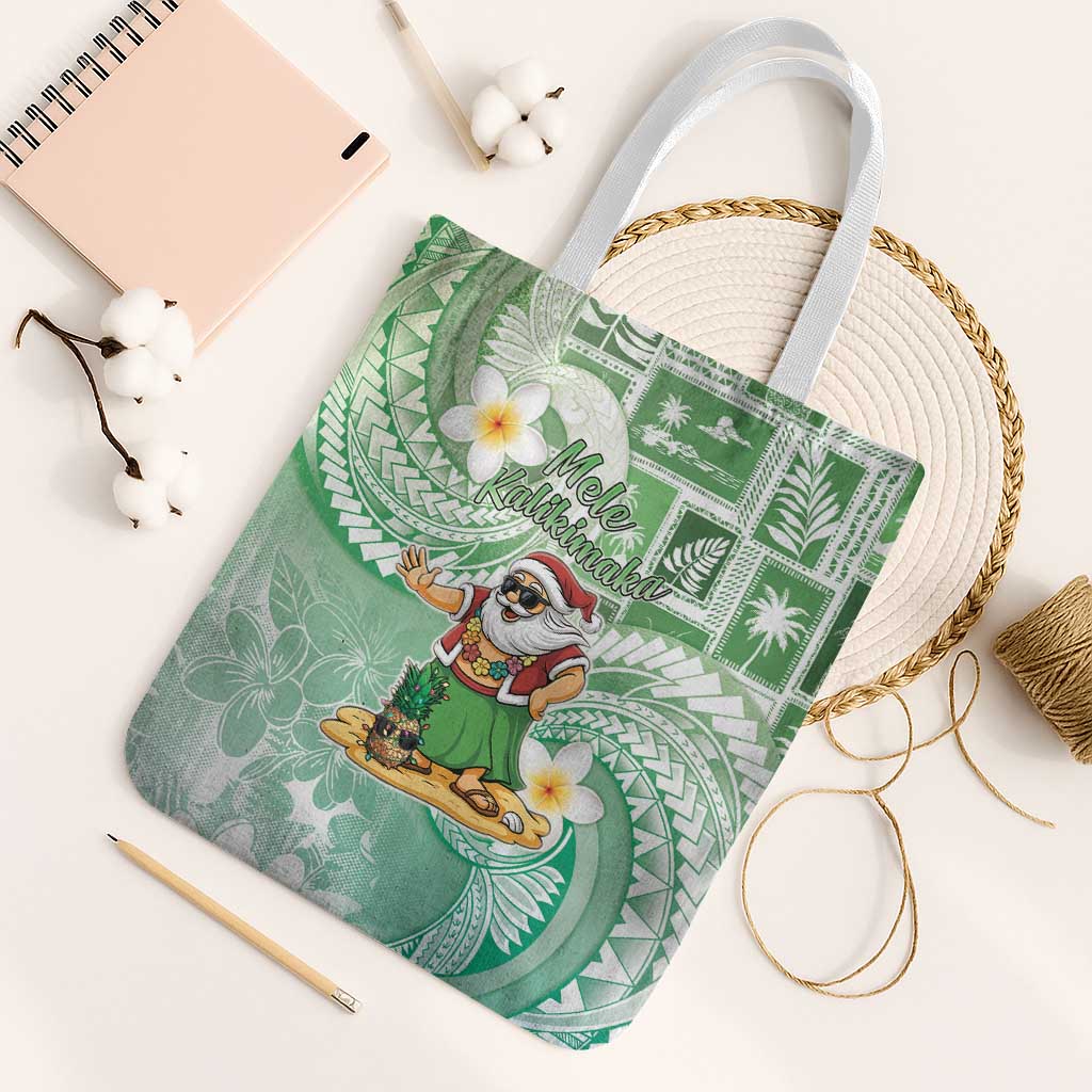 Hawaii Mele Kalikimaka Tote Bag Hula Santa Retro Style Green - Polynesian Pride