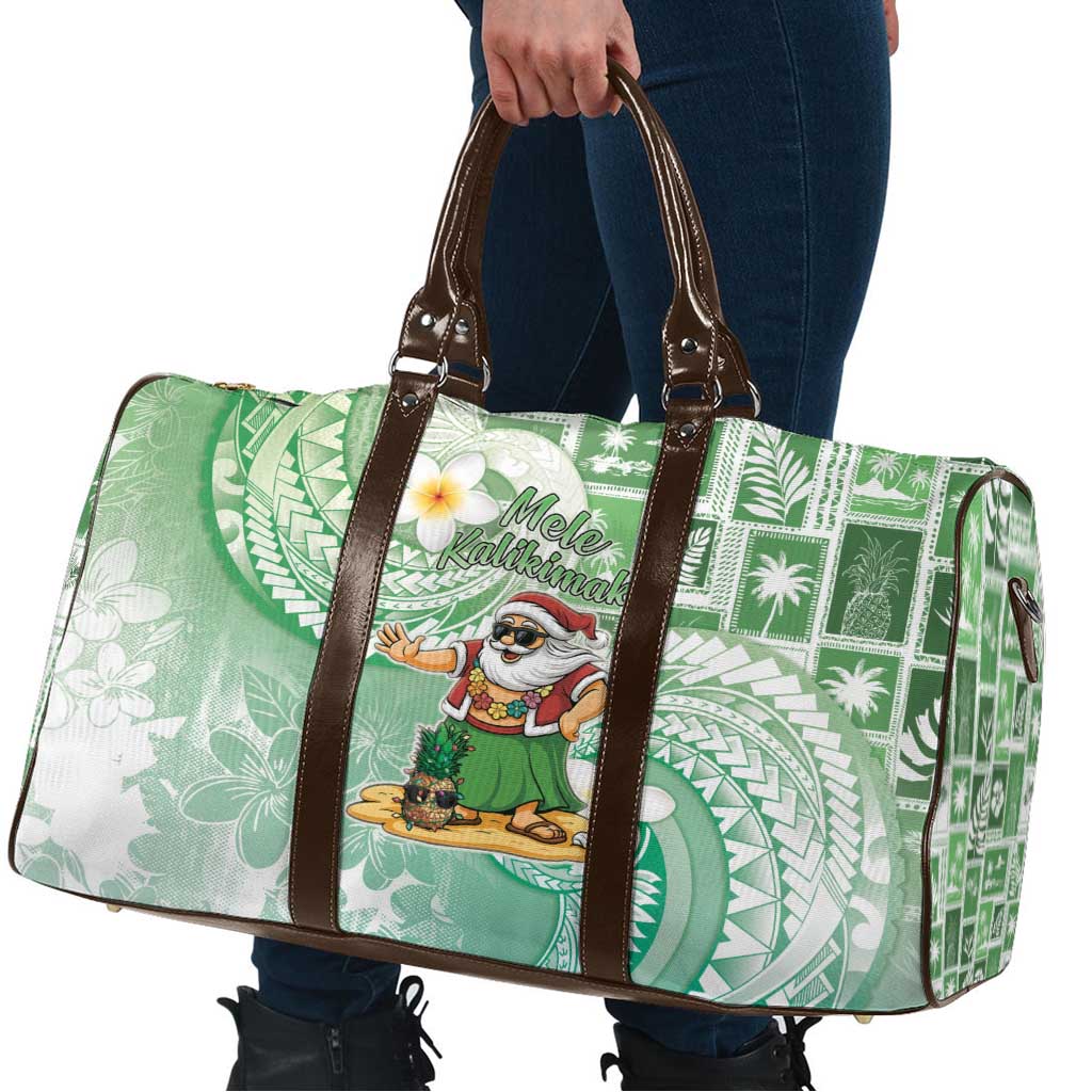 Hawaii Mele Kalikimaka Travel Bag Hula Santa Retro Style Green - Polynesian Pride
