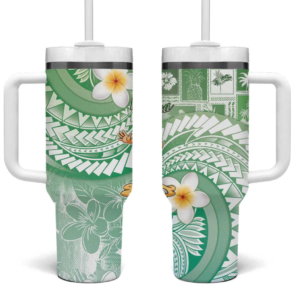 Hawaii Mele Kalikimaka Tumbler With Handle Hula Santa Retro Style Green - Polynesian Pride