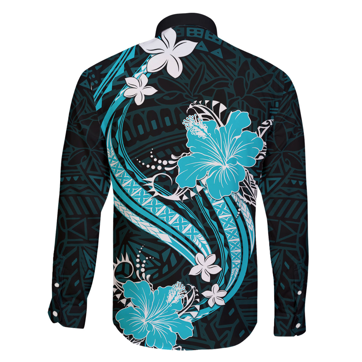 Aqua Polynesian Pattern With Tropical Flowers Family Matching Tank Maxi Dress and Hawaiian Shirt LT05 - Polynesian Pride
