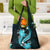 Aqua Polynesian Pattern With Tropical Flowers Grocery Bag