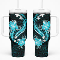 Aqua Polynesian Pattern With Tropical Flowers Tumbler With Handle