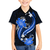 Blue Polynesian Pattern With Tropical Flowers Family Matching Off Shoulder Long Sleeve Dress and Hawaiian Shirt LT05 Son's Shirt Blue - Polynesian Pride