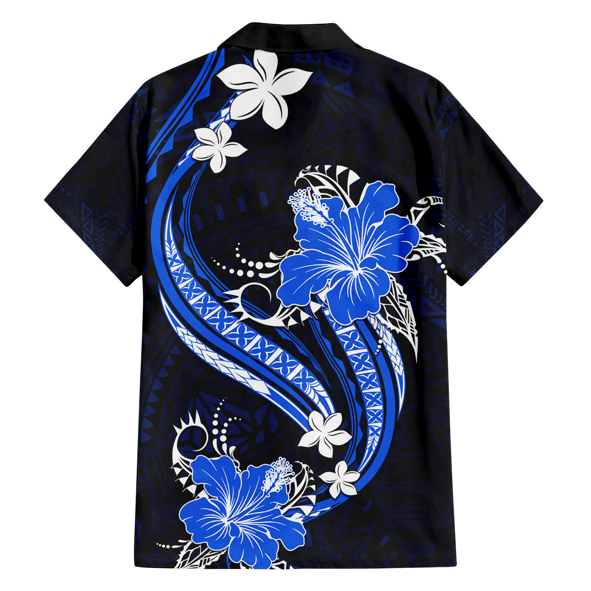 Blue Polynesian Pattern With Tropical Flowers Family Matching Off Shoulder Short Dress and Hawaiian Shirt LT05 - Polynesian Pride