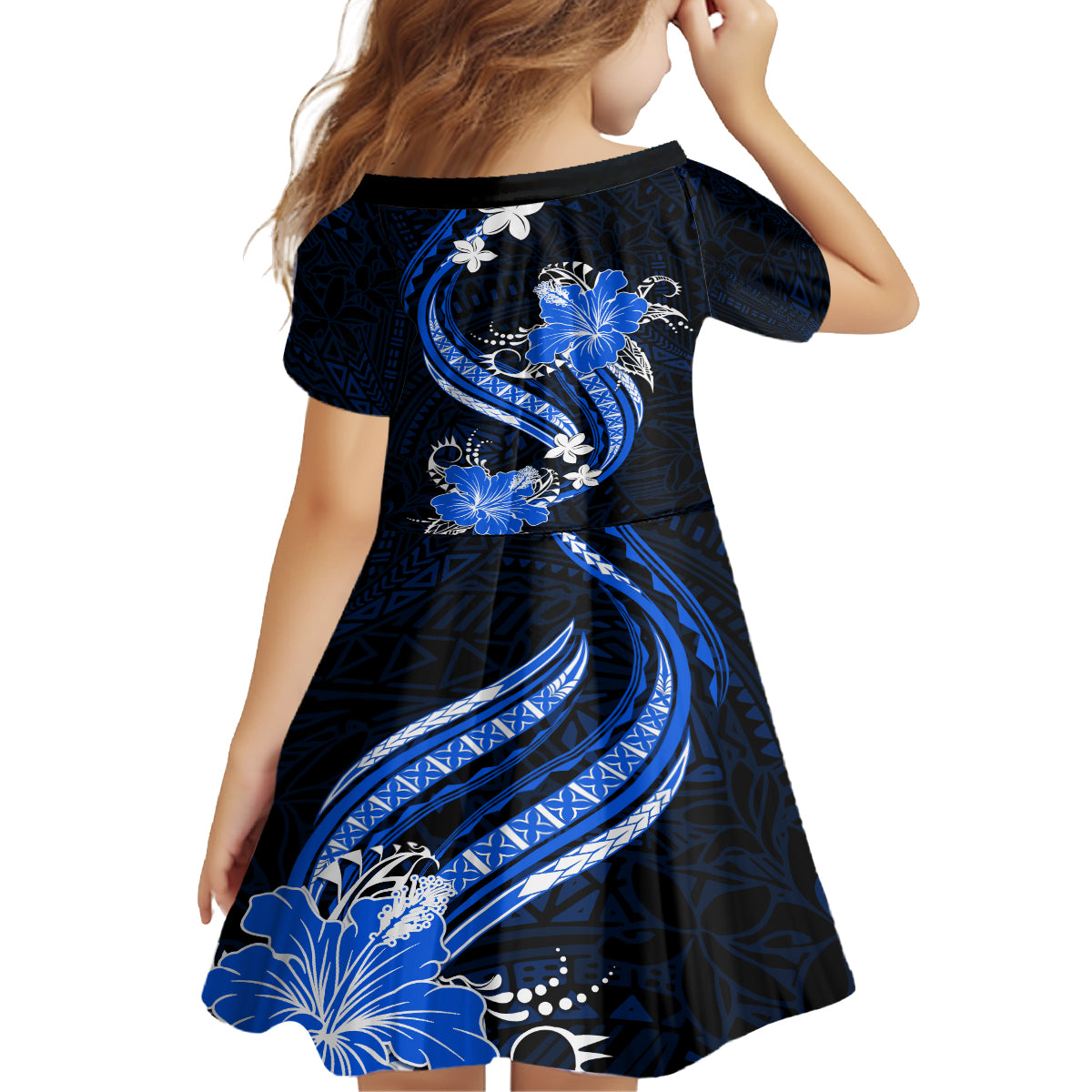 Blue Polynesian Pattern With Tropical Flowers Family Matching Summer Maxi Dress and Hawaiian Shirt LT05 - Polynesian Pride