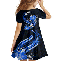 Blue Polynesian Pattern With Tropical Flowers Family Matching Summer Maxi Dress and Hawaiian Shirt LT05 - Polynesian Pride