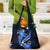 Blue Polynesian Pattern With Tropical Flowers Grocery Bag