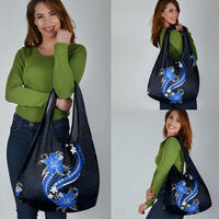 Blue Polynesian Pattern With Tropical Flowers Grocery Bag
