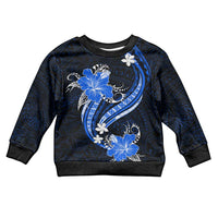 Blue Polynesian Pattern With Tropical Flowers Kid Ugly Christmas Sweater