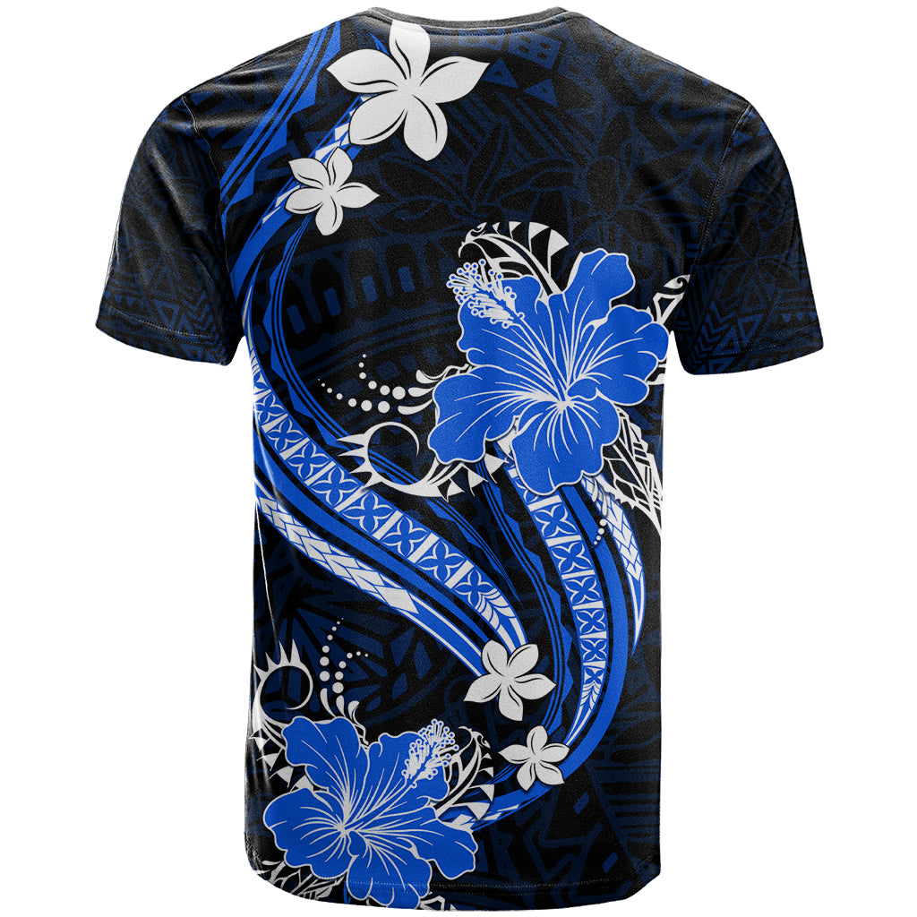 Blue Polynesian Pattern With Tropical Flowers T Shirt LT05 - Polynesian Pride